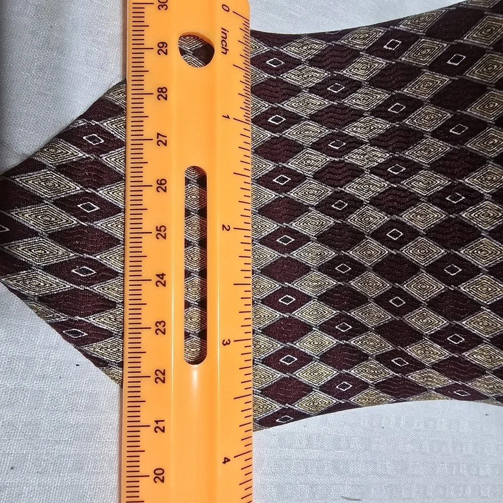 Geoffrey Beene Maroon and Cream Diamond Patterned, Silk